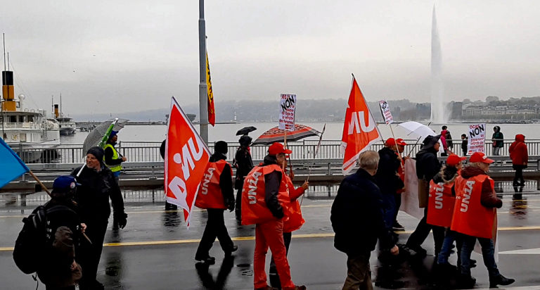 Manifestation syndicale (Unia, Syna et SIT) à Genève en Suisse